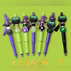 New! Custom Made Witches and Cauldrons Beaded Pen w/Free Ink Refill